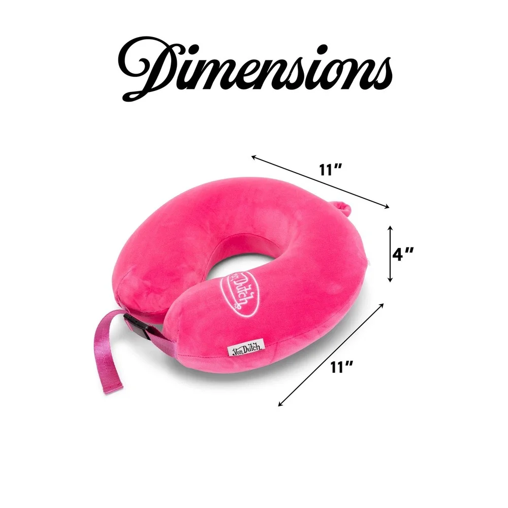 Von Dutch Hot Pink Embroidered Logo Travel Neck Pillow with Buckle Strap